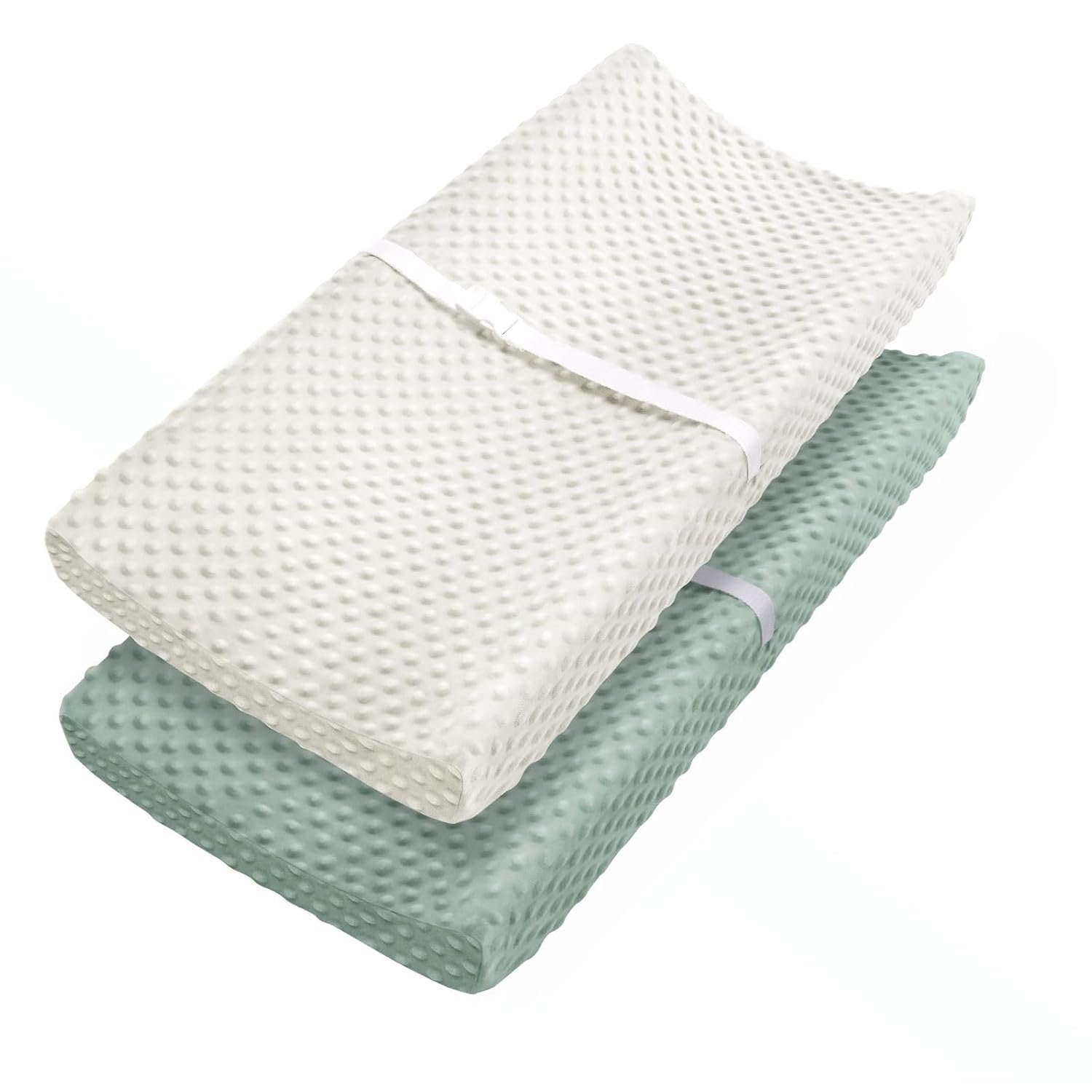 Babebay Changing Pad Cover, Ultra Soft Minky Dots Plush Changing Table Covers for Baby Boys and Girls, Breathable, 2 Pack (Roman Green & Lily White)