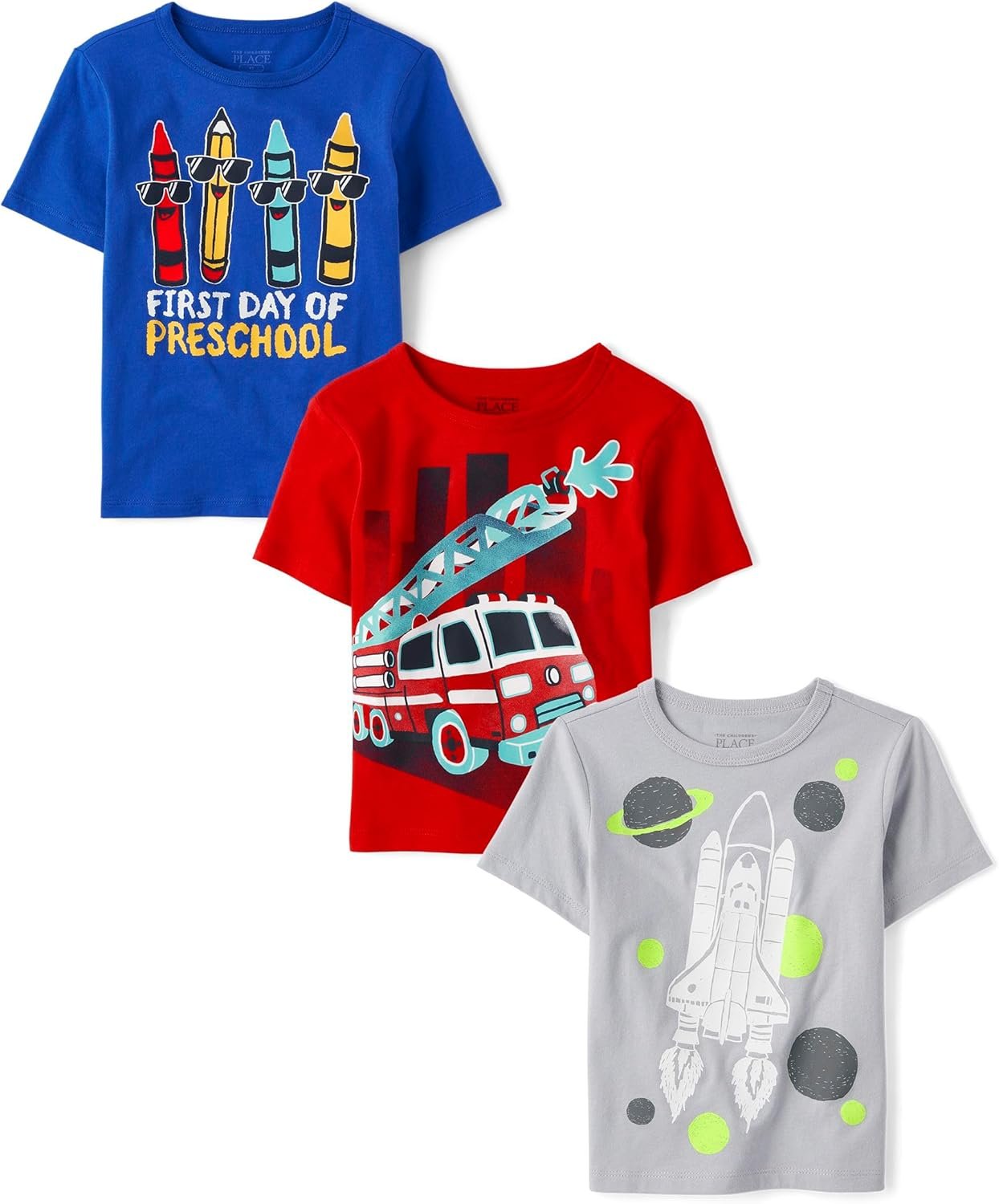 The Children’s Place Baby-Boys and Toddler School,Learning Short Sleeve Graphic T-Shirts,3 Pack