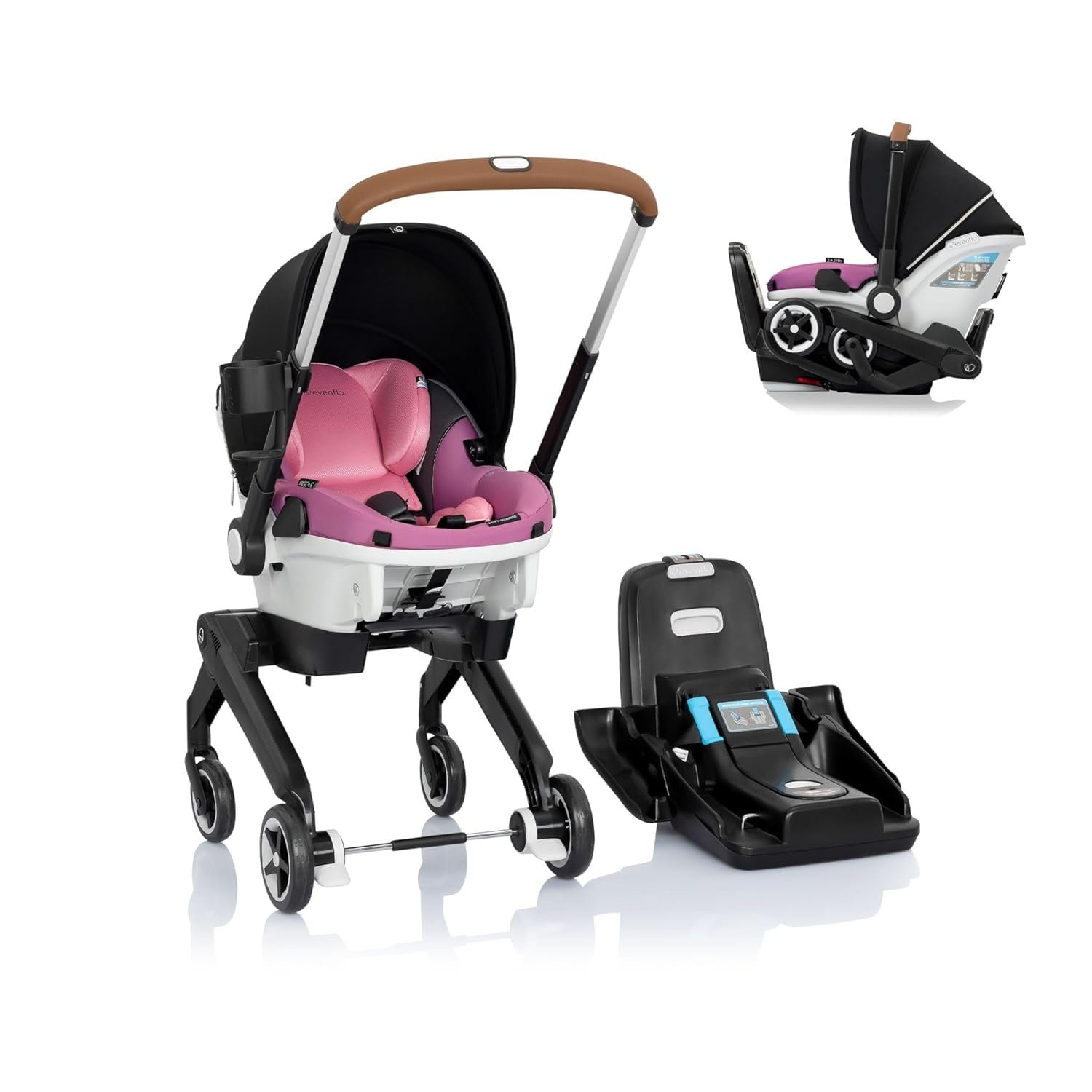 Evenflo Gold Shyft DualRide with Carryall Storage Infant Car Seat and Stroller Combo (Opal Pink)