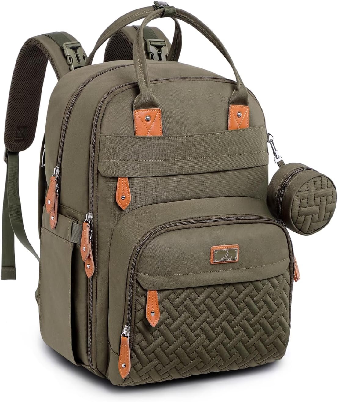 BabbleRoo Diaper Bag Backpack – Baby Essentials Travel Tote – Multi Function Water Resistant Diaper Bag, Travel Essentials Baby Bag with Changing Pad, Stroller Straps & Pacifier Case – Army Green