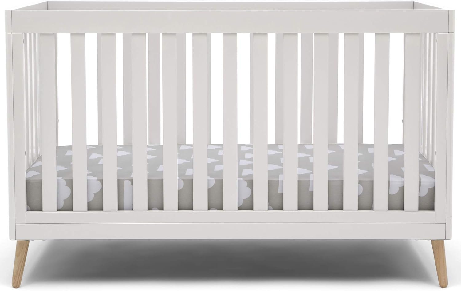 Delta Children Essex 4-in-1 Convertible Baby Crib, Bianca White with Natural Legs