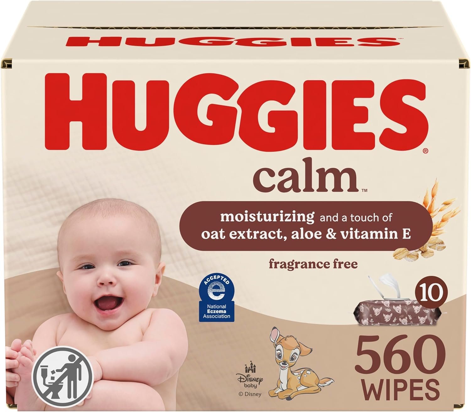 Huggies Calm Baby Wipes, Unscented, Hypoallergenic, 10 Push Button Packs (560 Wipes Total)
