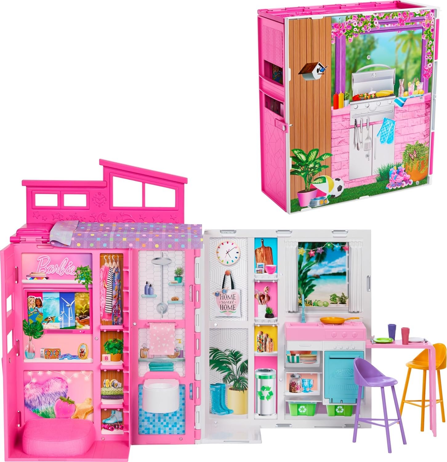 Barbie Dollhouse Playset, Getaway House with 11 Accessories Including 2 Chairs, 4 Play Areas & 360-degree Play