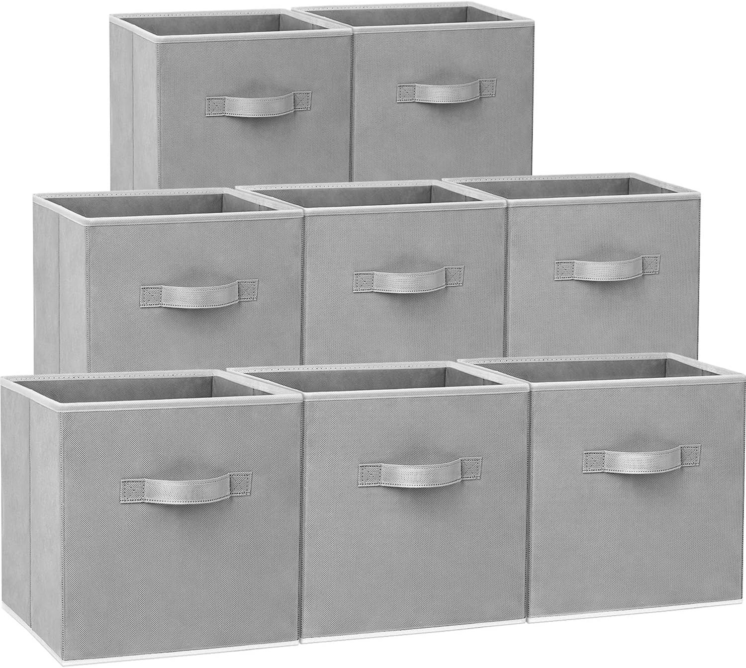 Criusia Storage Cubes – 11 Inch Heavy Duty Fabric Closet Bins for Shelves, Cube Organizer – 8 Pack Collapsible Decorative Storage Bins Baskets for Organizing Clothes Blankets Toys (Grey)