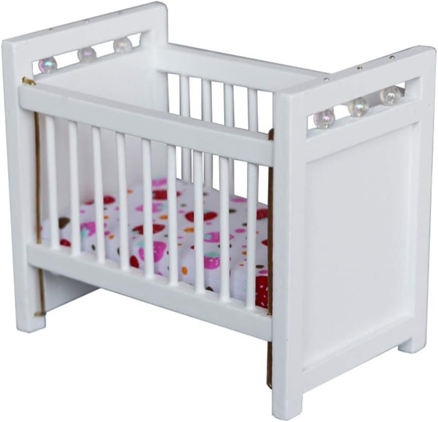 1:12 Scale Dollhouse Mini Crib: Wooden Baby Doll Crib for Dollhouse – Adorable Doll House Accessories and Furniture – Mini Baby Bed Cradle for Miniature Furniture 1 12 Scale 4.40 * 3.93 inches