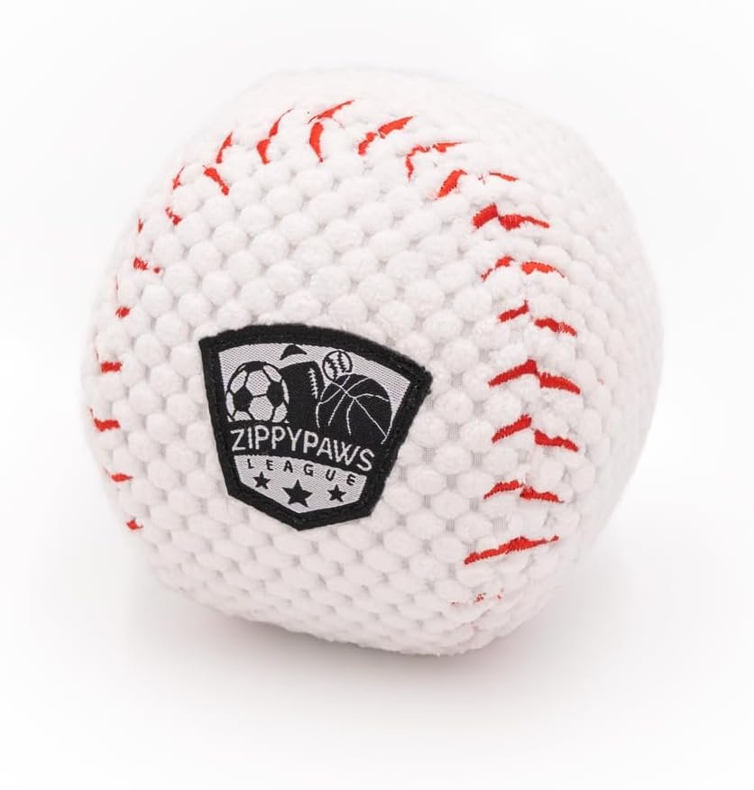 ZippyPaws SportsBallz – Dog Squeaky Toys to Keep Them Busy, Funny Plush for Small, Medium, & Large Dogs, Cute Stuffed Puppy Toy, Pet Products, Gift for All Breeds, Interactive Squeaker – Baseball