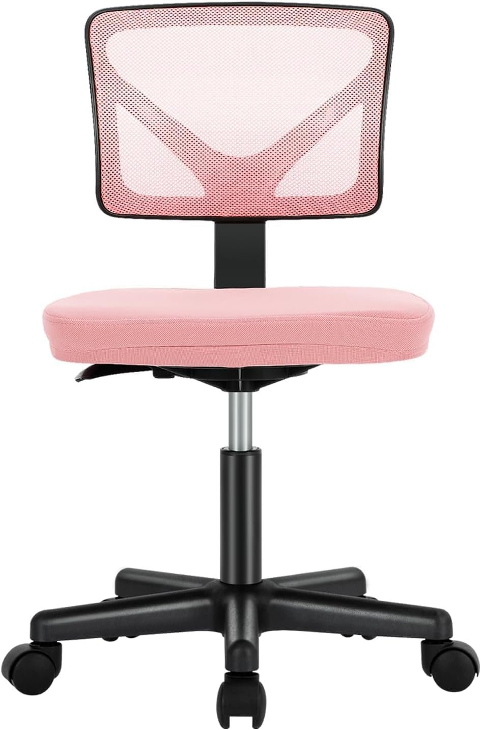 Sweetcrispy Office Computer Desk Chair, Ergonomic Low-Back Mesh Rolling Work Swivel Chairs with Wheels, Armless Comfortable Seat Lumbar Support for Home, Bedroom, Study, Student, Adults, Pink
