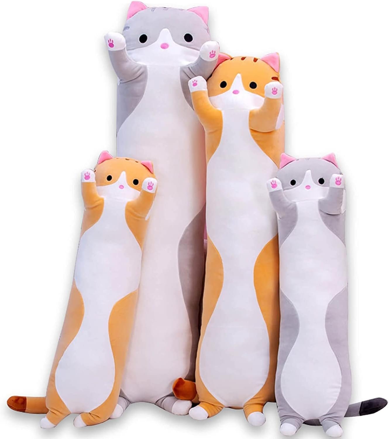 Cute Cat Plush Long Body Pillow Cuddle Cartoon Stuffed Animals Cat Plushie Soft Doll Pillows Gifts for Kids Girls(Gray, 35 Inches), 1 Count (Pack of 1)