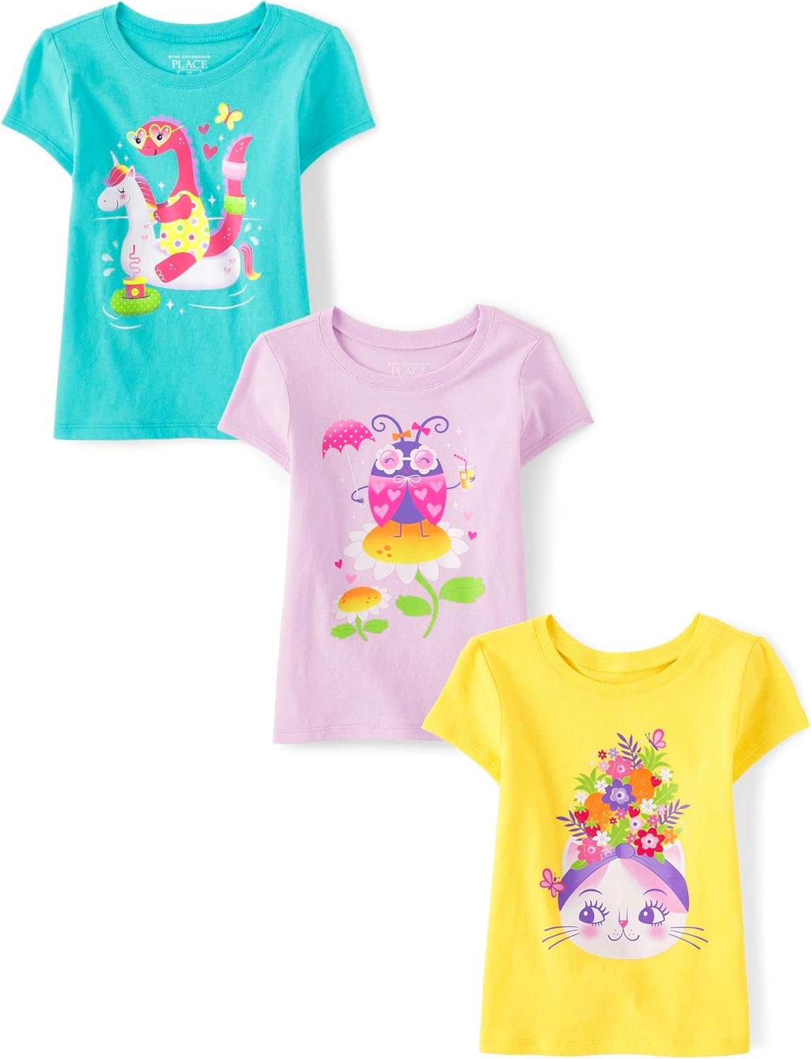The Children’s Place Baby-Girls and Toddler Unicorns,Butterflies,Trends Short Sleeve Graphic T-Shirts,3 Pack