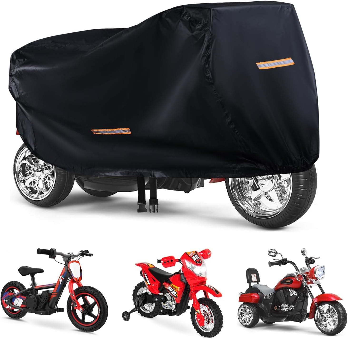 Kids Bike Cover Waterproof Outdoor,GRABADO Heavy Duty 420D Kids Motorcycle Bike Cover,Universal Children’s Tricycle Cover with 4 Reflective Strips and Windproof Buckle,Small Kids Ride On Toy Car Cover