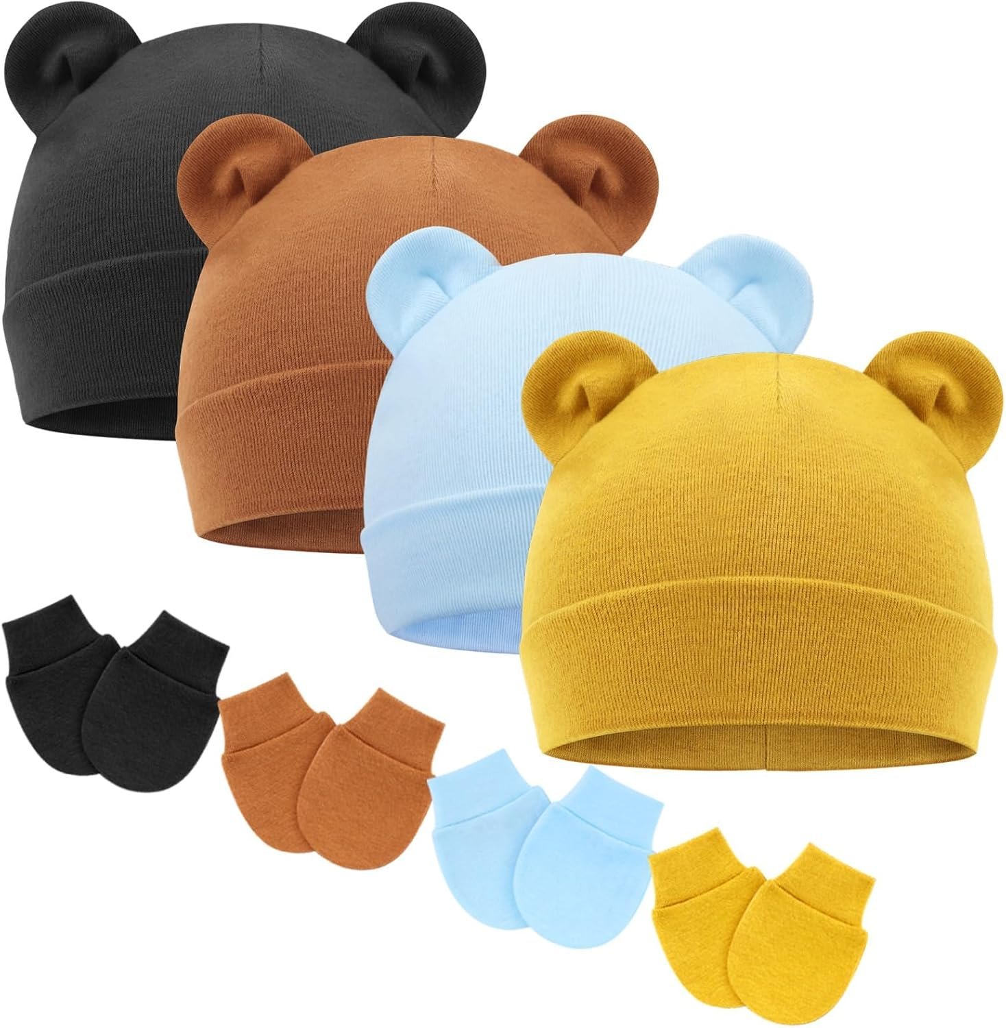 BQUBO Newborn Baby Hats Mittens Set for Boys Girls Hospital Hat Beanie Infant Caps Baby Gloves