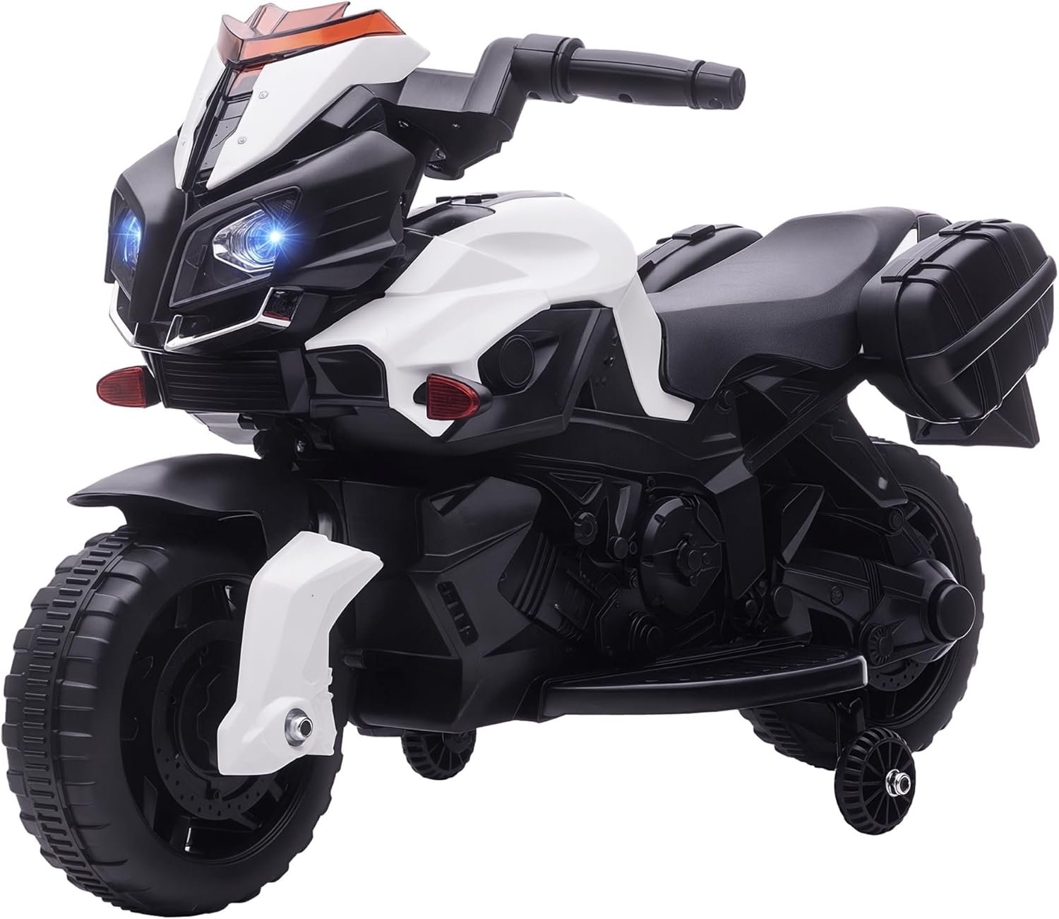 Aosom 6V Electric Motorcycle for Kids, Dirt Bike, Battery-Powered Ride-On Toy Off-Road Street Bike with Pedal, Headlights, and Training Wheels, White