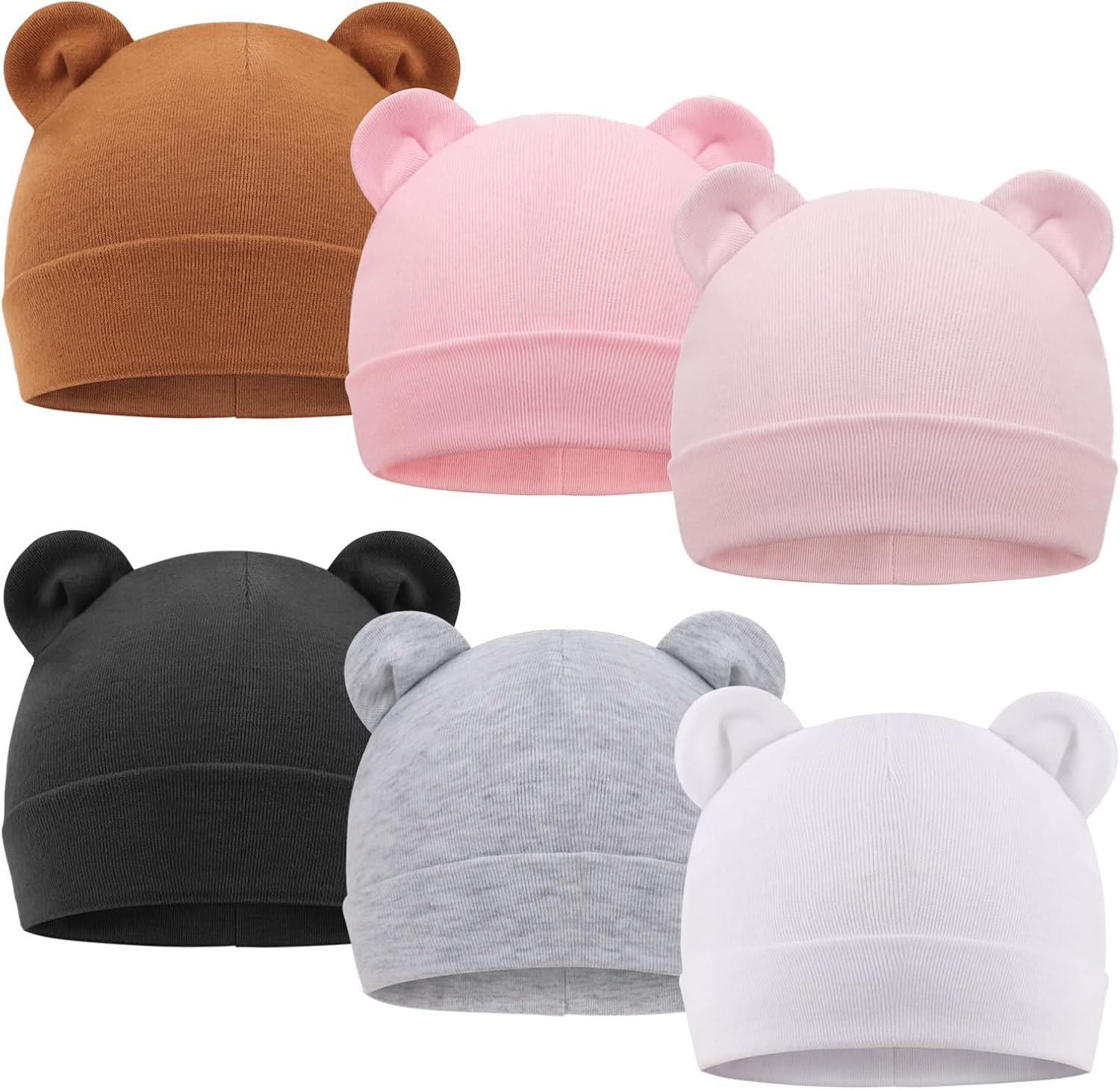 DRESHOW BQUBO 6 Pcs Preemie Hats Cotton Newborn Baby Beanie Hospital Hat Bear Ears Infant Caps for Baby Boy Girls 0-6 Months