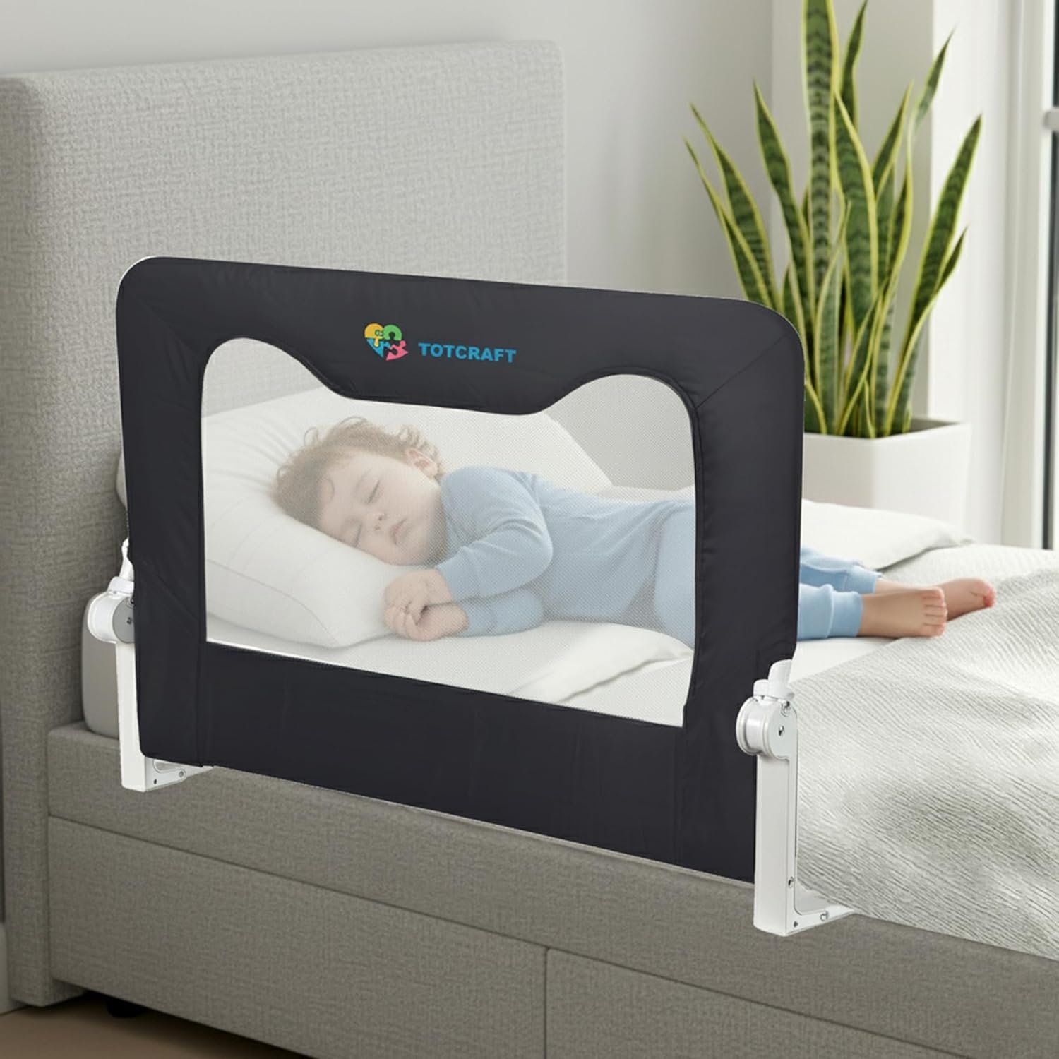 TotCraft Bed Safety Rails for Toddlers – Bed Rail Guard for Queen, King, Full Szie, Twin Mattress Bed (Grey, 35.5W*23.5H Inch (Regular Extra Tall))