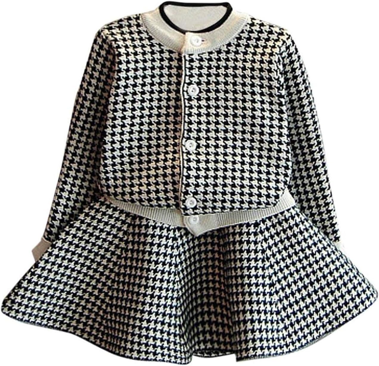 CM C&M WODRO Girls Dress Autumn Winter Toddler Kids Plaid Knitted Sweater Dress Set Baby Girls Coat Tops+Skirt Set