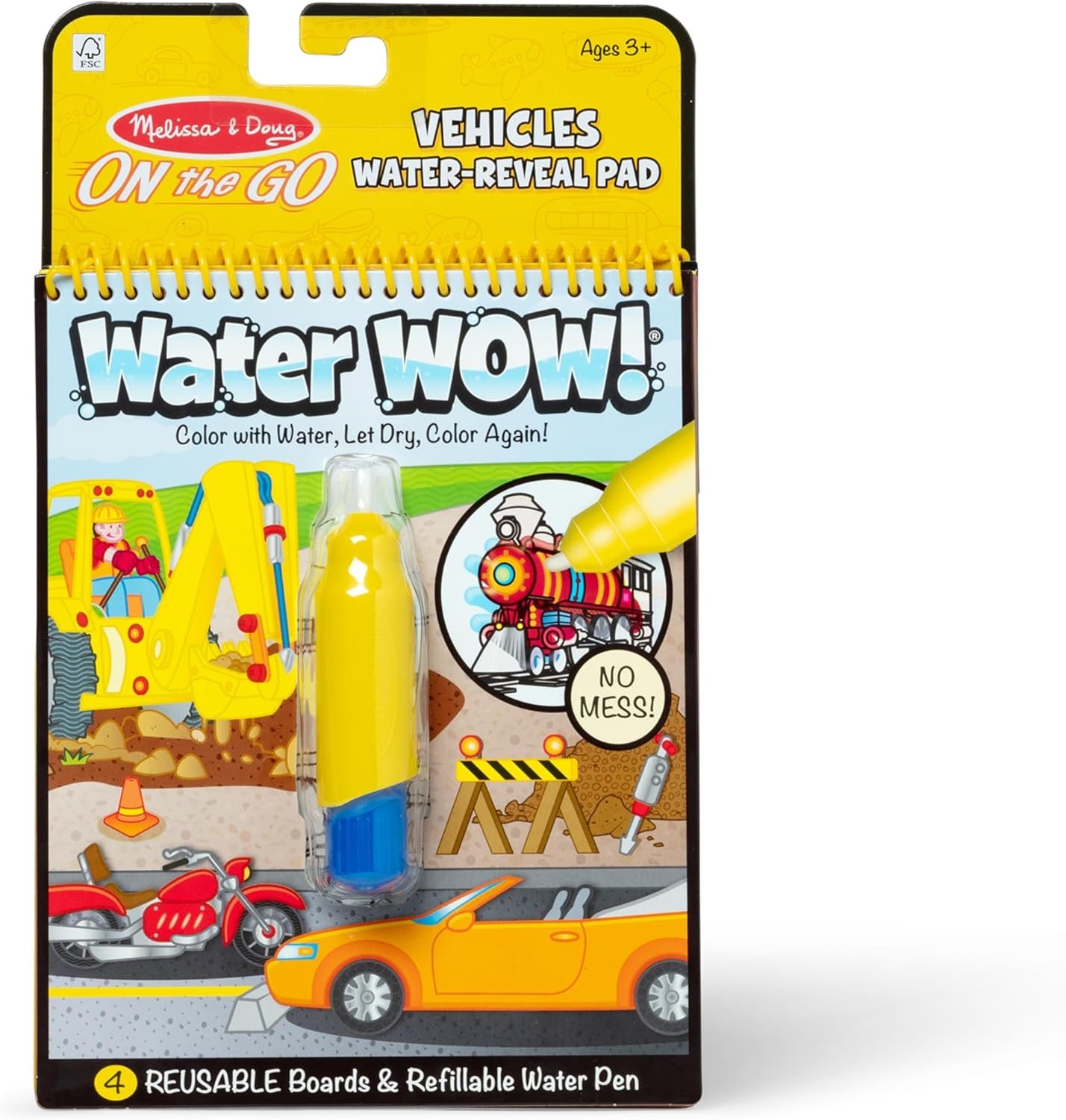 Melissa & Doug On The Go Water Wow! Mess Free Coloring Book, Reusable Water-Reveal Activity Pad, Vehicles, Travel Toys, Party Favors, for Toddlers & Kids Ages 3+ – FSC Certified