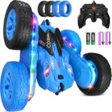 Remote Control Car,RC Cars with Sides Light Strip and Headlights,Double Sided 360 Flips Rotating RC Stunt Car,2.4Ghz All Terrain Toys for Ages 4-8 Kids Toy for Boys Birthday Gift(Blue)